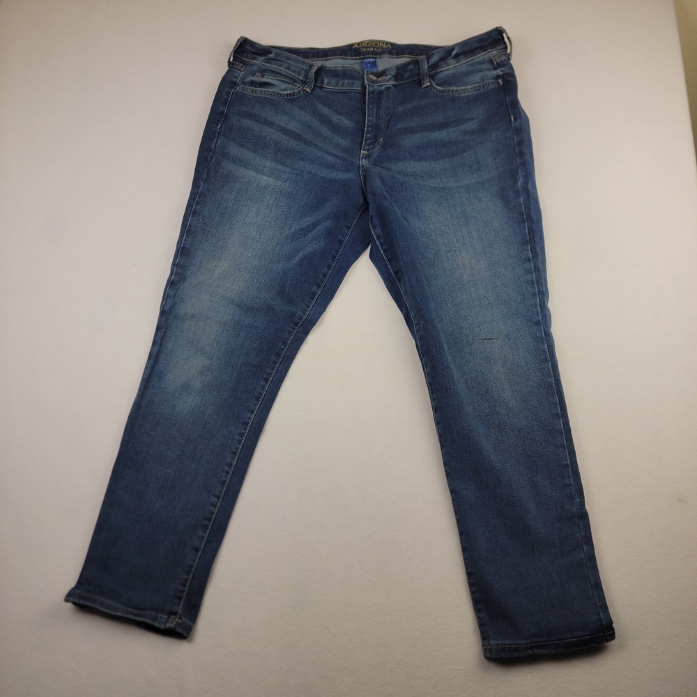 Arizona Jean Co Womens Blue Medium Wash Straight Leg Denim Jeans Size 17